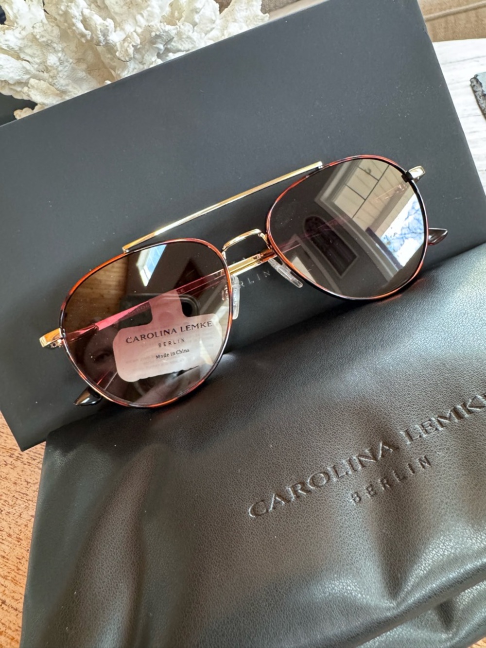 Carolina Lemke Unisex Brown Tortoise Aviator Sunglasses